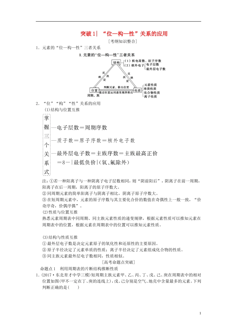 高考化学一轮复习第章物质结构元素周期律专项突破位构性关系和粒子半径比较学案_第1页