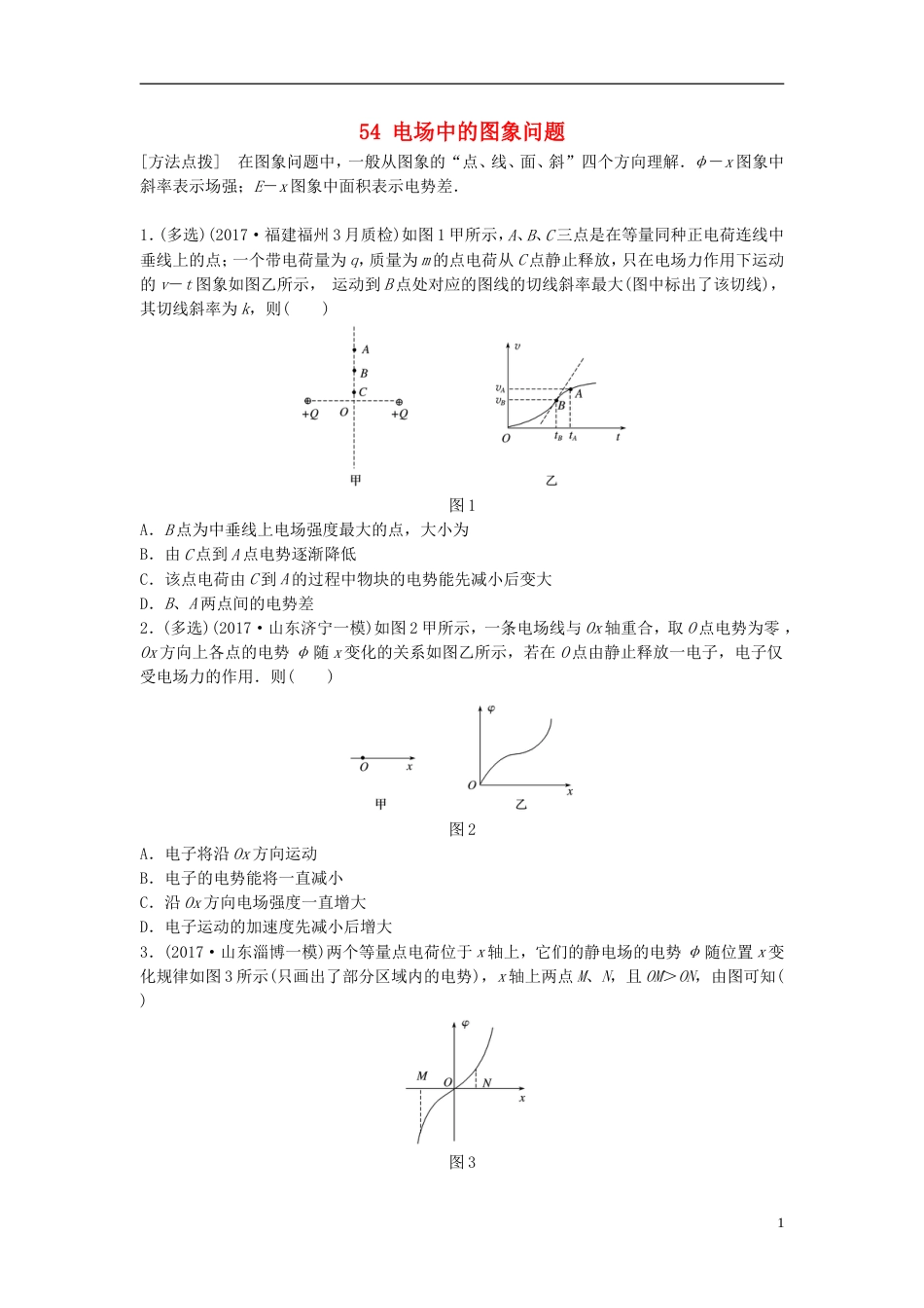 高考物理一轮复习第七章静电场微专题电场中的图象问题备考精炼_第1页