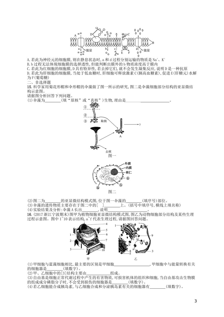 高考生物专题训练细胞的结构_第3页