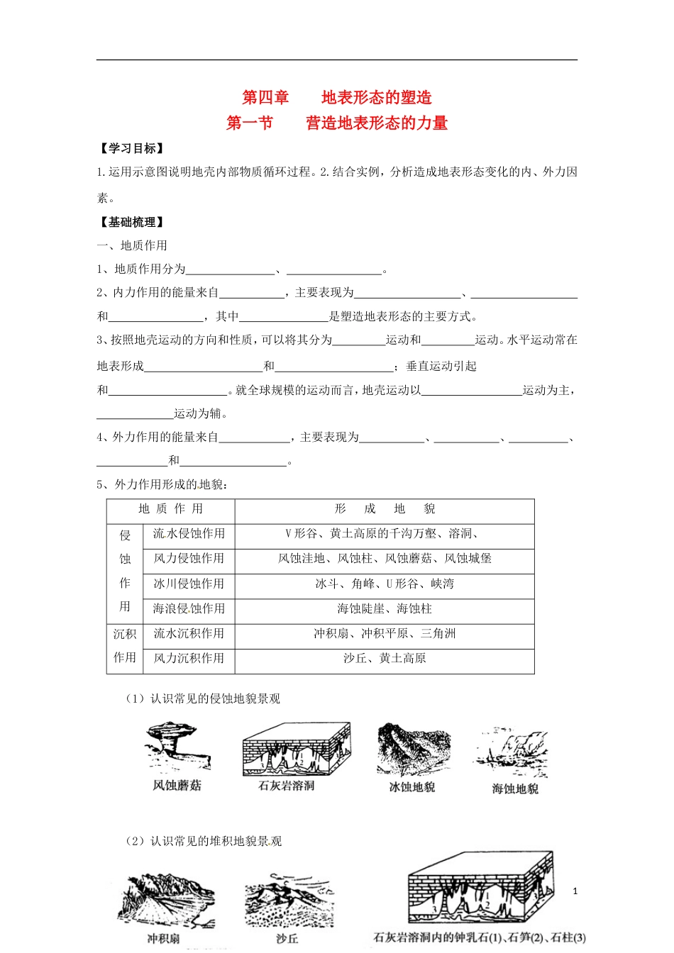 高明高中地理第四章地表形态的塑造营造地表形态的力量学案新人教必修_第1页