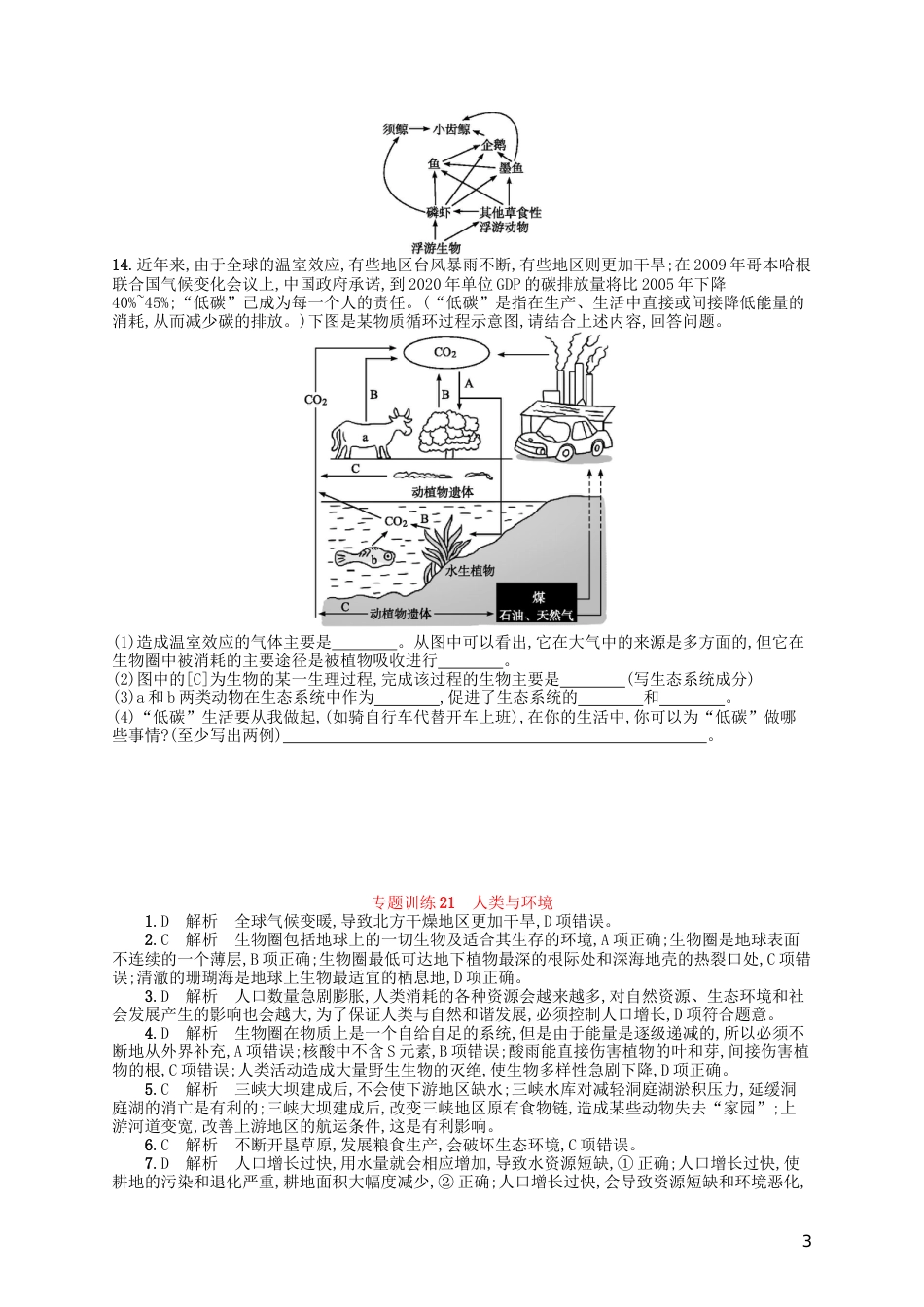 高考生物专题训练人类与环境_第3页