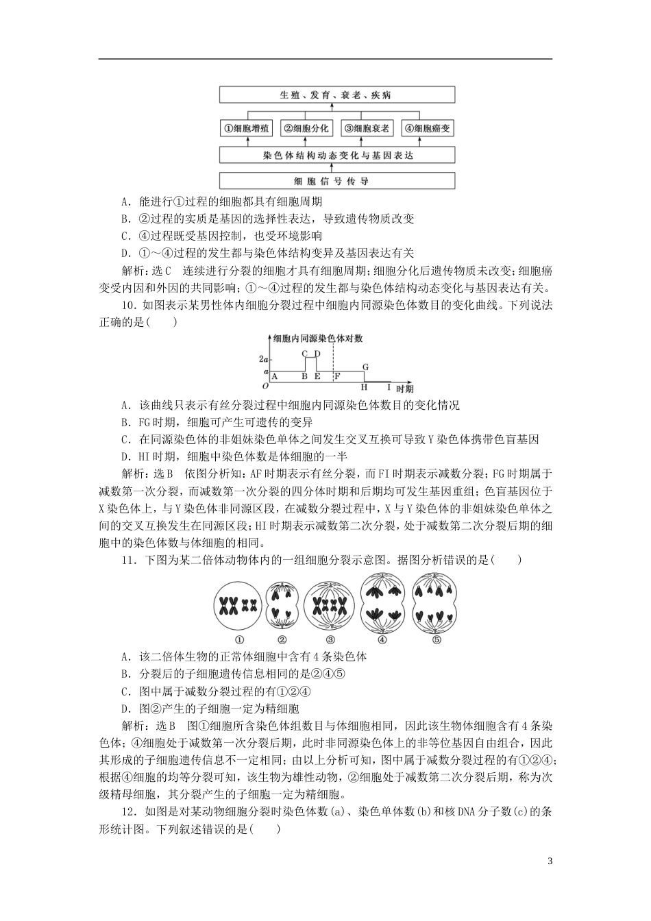 高考生物二轮复习专题一细胞串讲二细胞的生命历程课时作业基础练_第3页