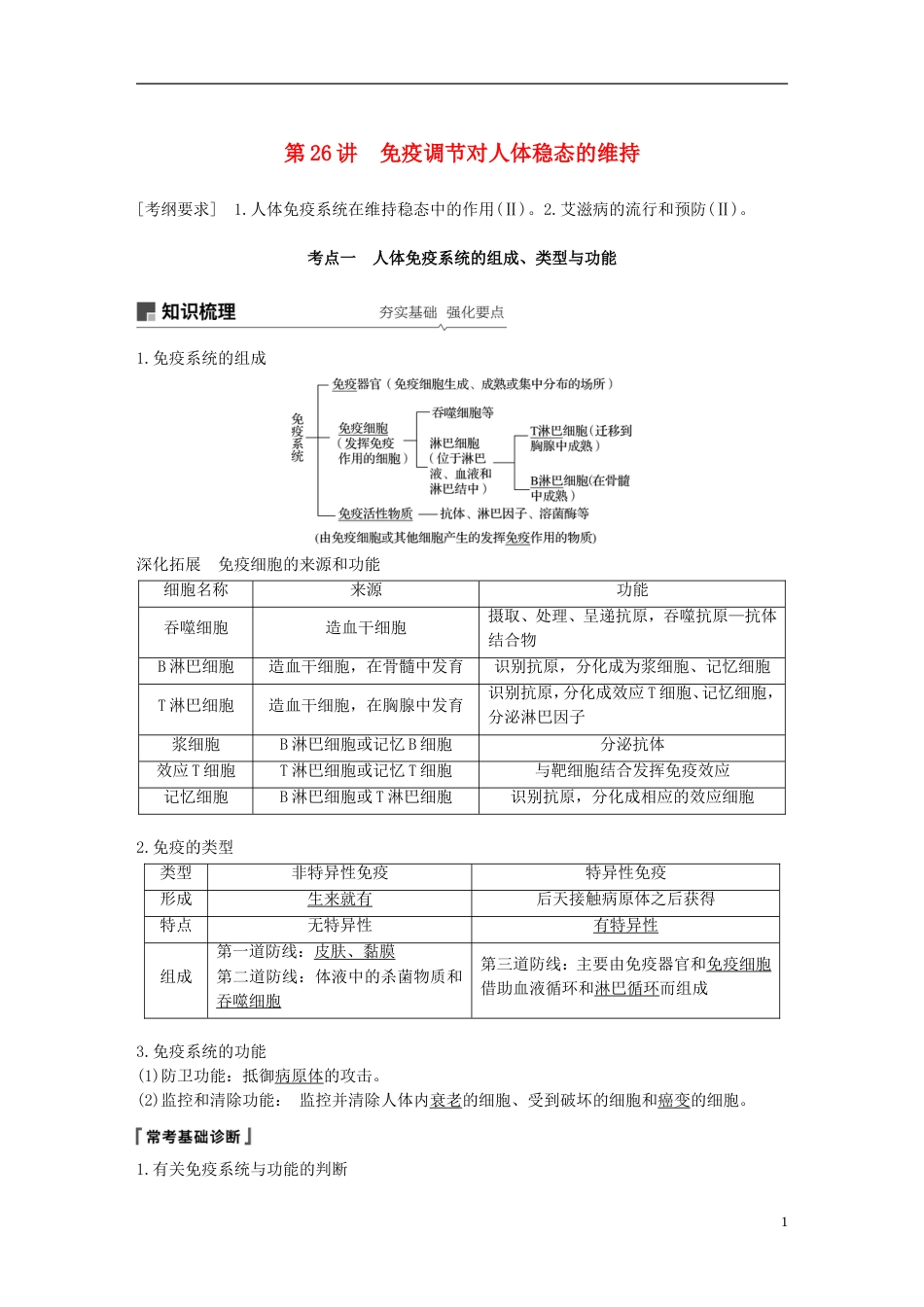 高考生物一轮复习第八单元生物个体的稳态第讲免疫调节对人体稳态的维持备考一体学案苏教_第1页