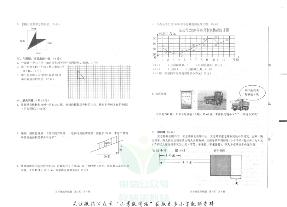 山东省枣庄市峄城区数学五年级第一学期期末质量监测 2020-2021学年（青岛版，无答案，PDF）_第2页