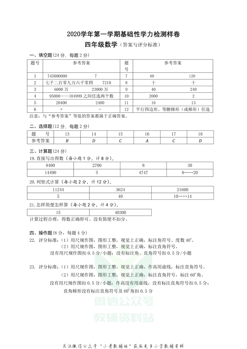 浙江省杭州市建德市数学四年级第一学期期末考试 2020-2021学年人教版（参考答案）_第1页