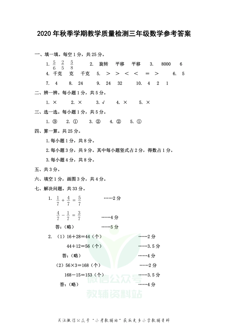 【真题】广西防城港市东兴市数学三年级第一学期期末教学质量检测 2020-2021学年（苏教版）答案_第1页