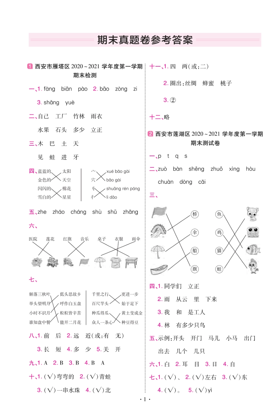 22版小学教材帮语文RJ1上试卷答案陕西专用_第1页