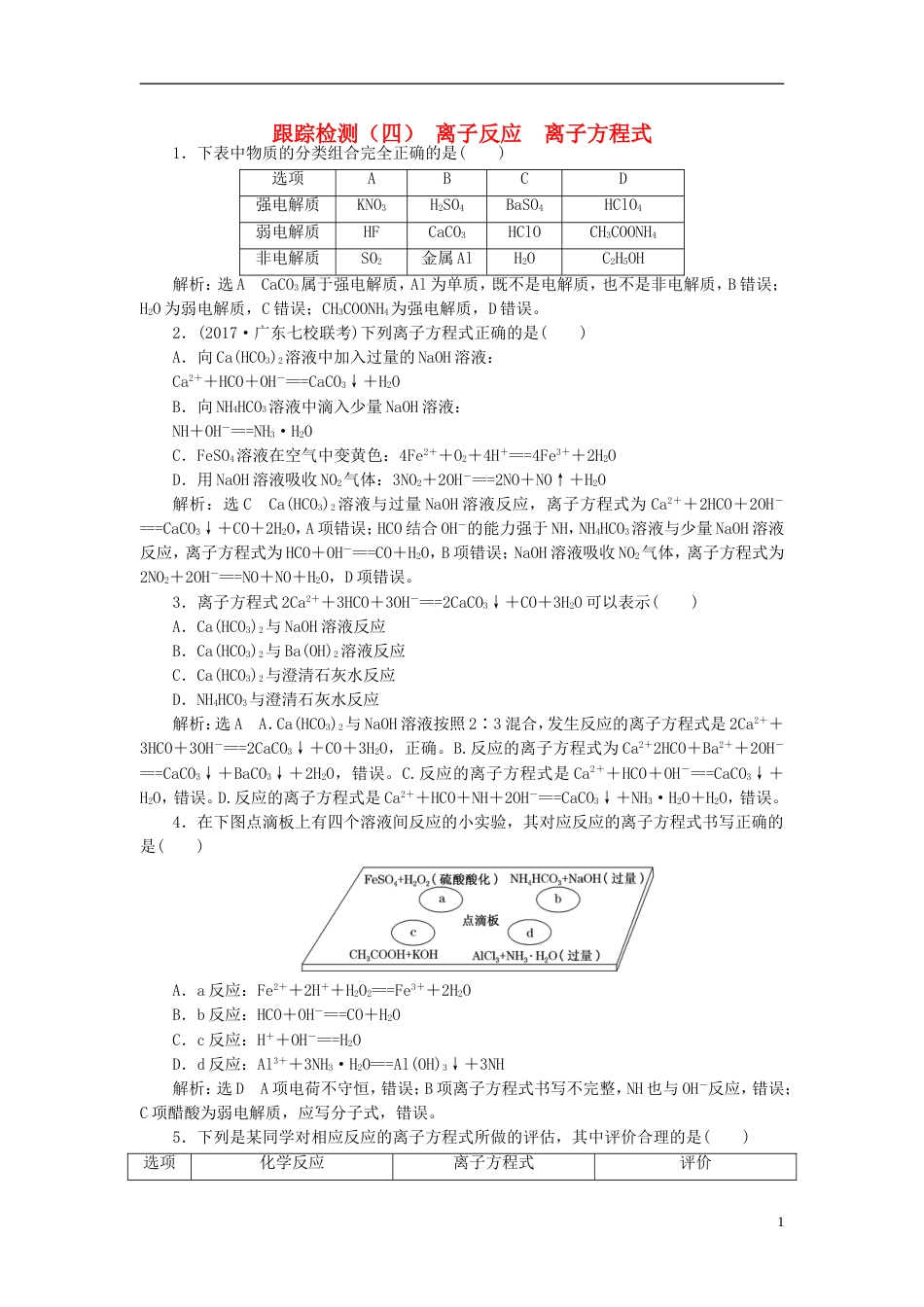 高考化学二轮复习第二章化学物质及其变化离子反应离子方程式跟踪检测_第1页