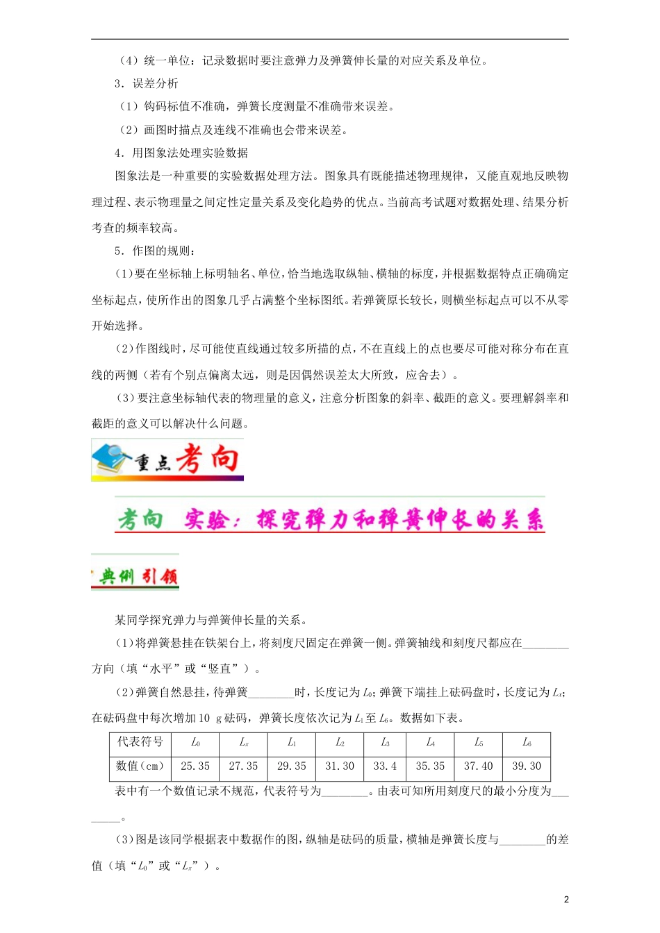 高考物理考点一遍过专题实验探究弹力和弹簧伸长的关系_第2页