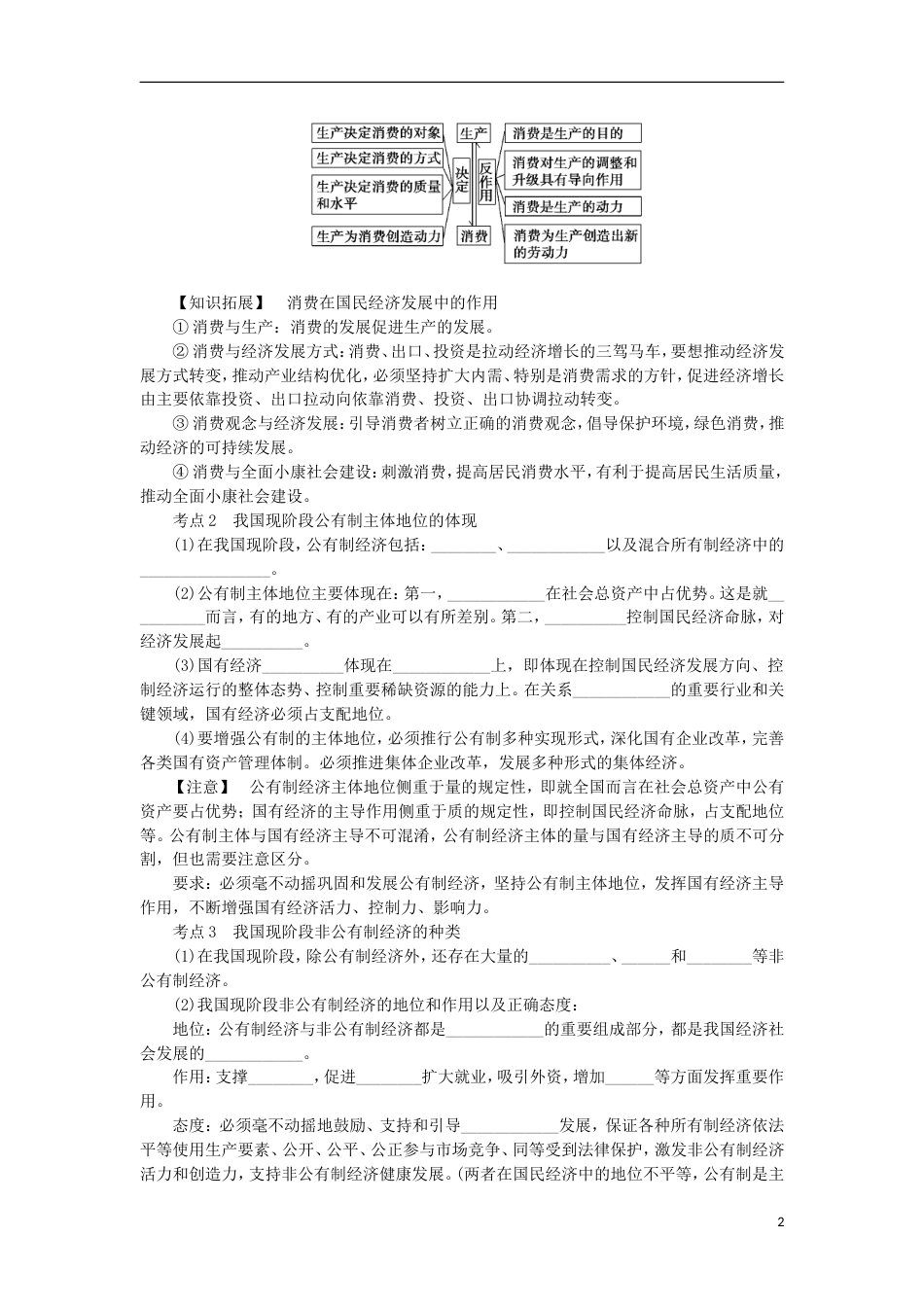 高考政治学业水平测试复习第二单元生产劳动与经营第四课生产与经济制度考点梳理新人教必修_第2页