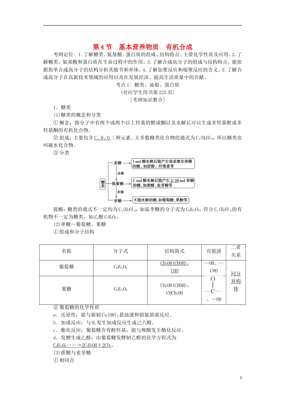 高考化学一轮复习第章有机化学基础第节基本营养物质有机合成学案鲁科_第1页