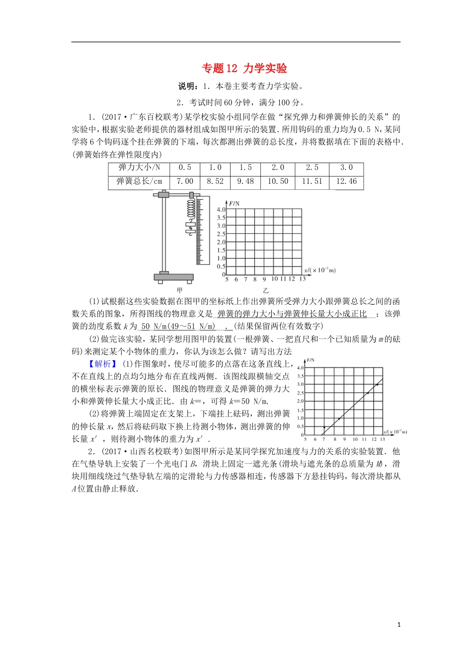 高考物理二轮复习专题力学实验专题卷_第1页
