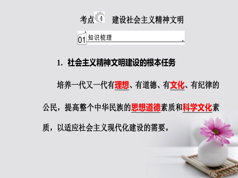 高考政治一轮复习 文化与生活 专题十二 发展中国特色社会主义文化 考点4 建设社会主义精神文明课件_第2页