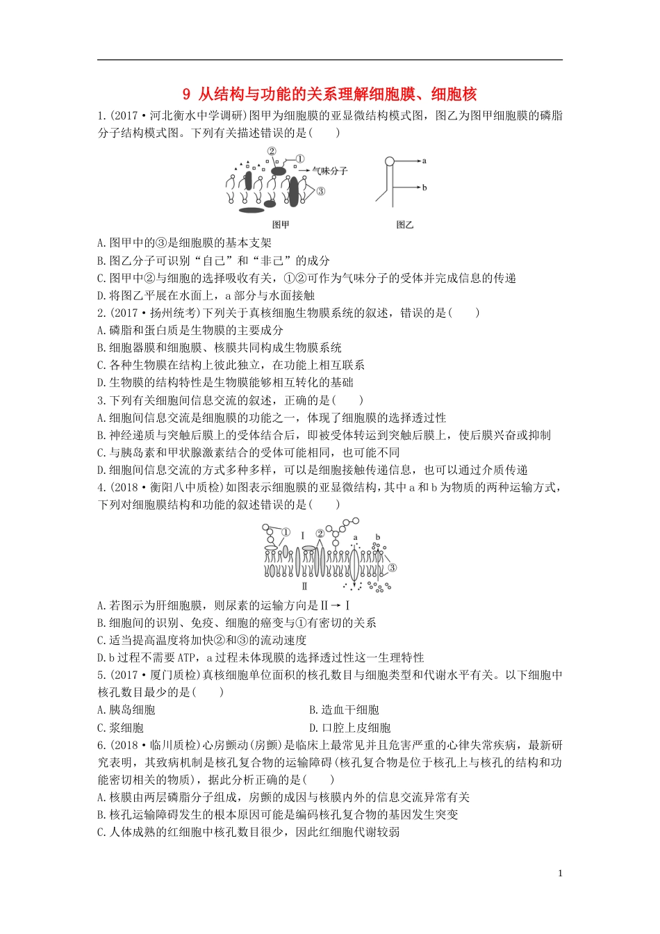 高考生物加练半小时第练从结构与功能的关系理解细胞膜细胞核苏教_第1页