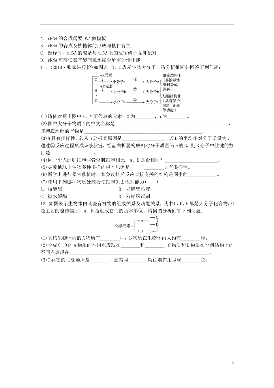 高考生物一轮复习重点强化练透析蛋白质结构层次及蛋白质与核酸之间的联系新人教_第3页