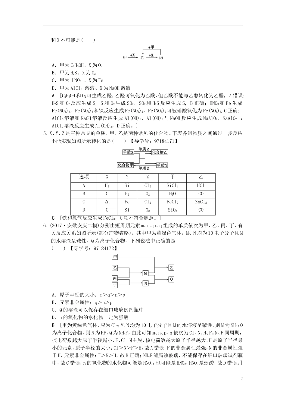 高考化学二轮复习专题元素及其化合物专题限时集训无机物之间的转化及推断_第2页