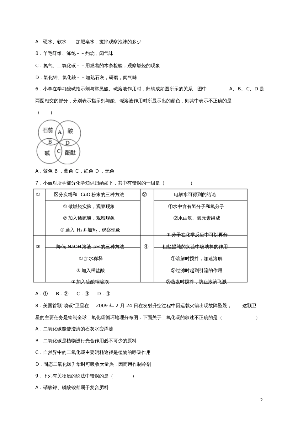 2017年中考化学专题训练身边的化学物质(含解析)_第2页