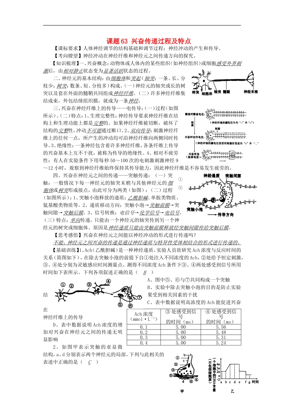 高中生物63兴奋传递的过程和特点讲练中图版必修1_第1页