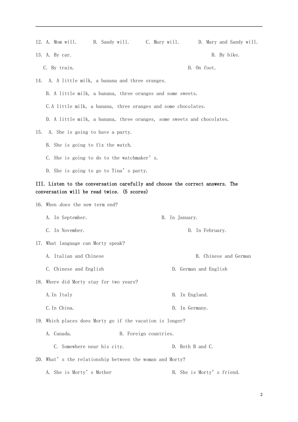 高新八年级英语上学期入学考试试题人教新目标_第2页