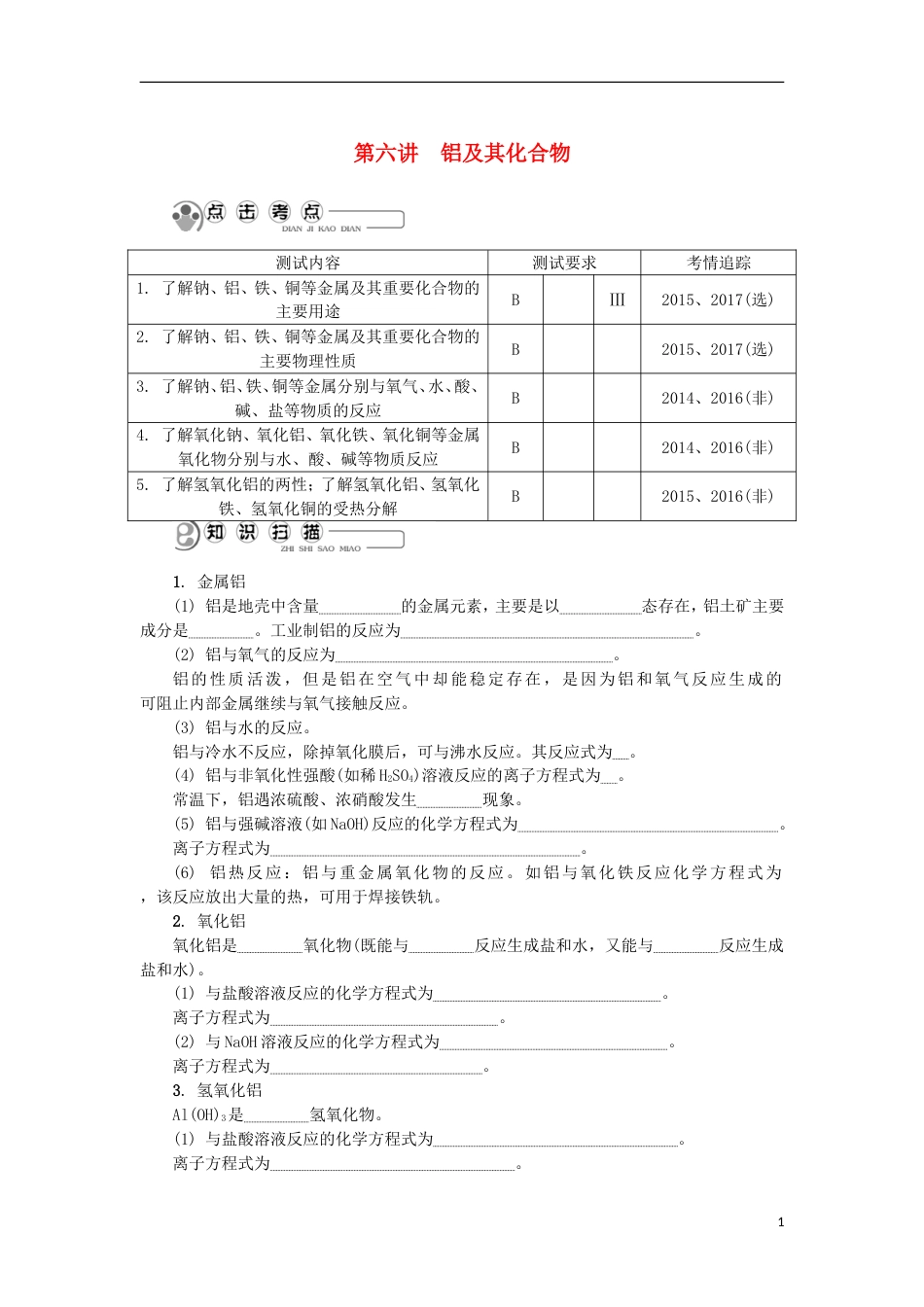 高中化学第六讲铝及其化合物学业水平测试新人教必修_第1页