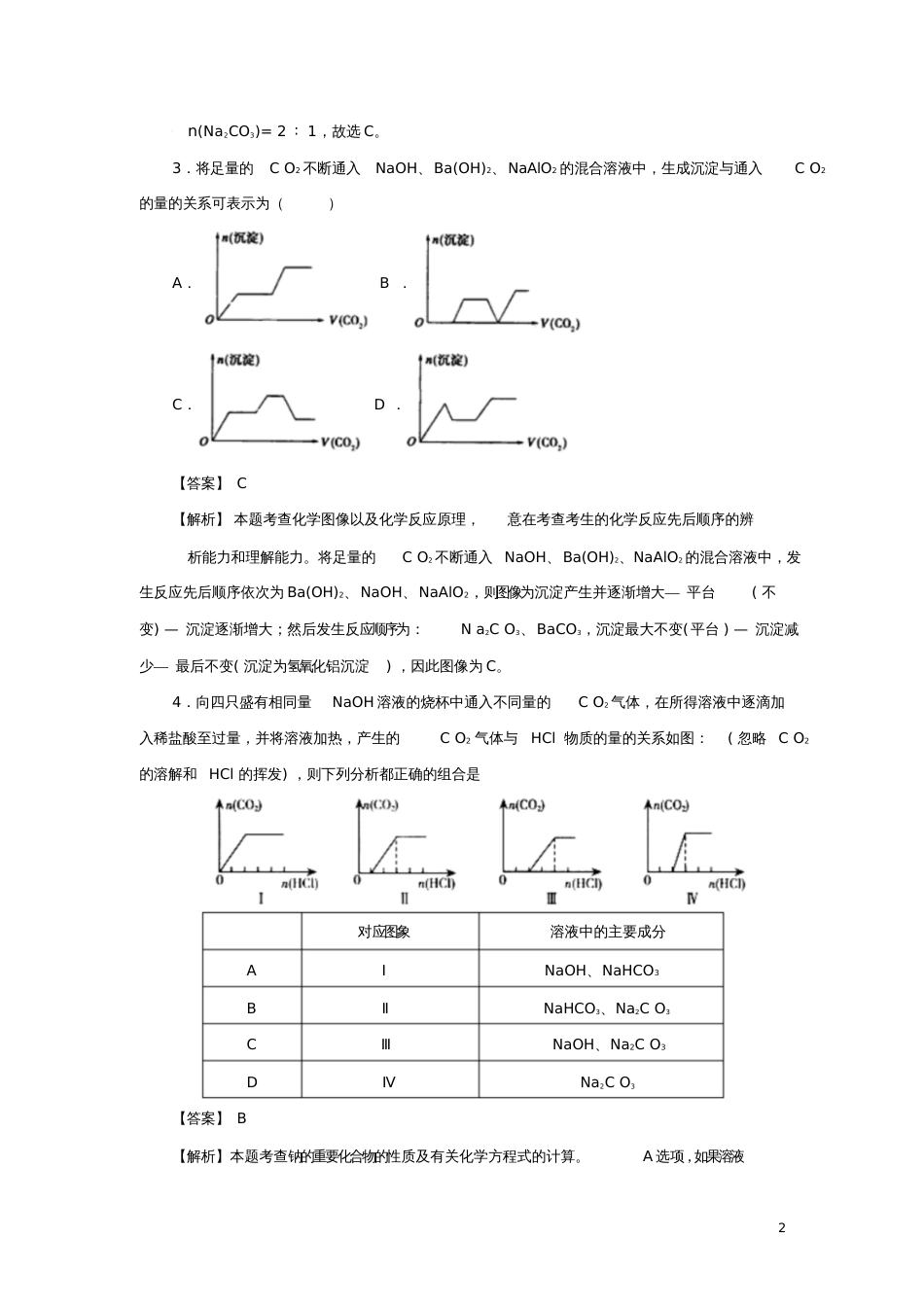 2018届高考化学三轮冲刺CO2与碱溶液的反应考前微测试_第2页