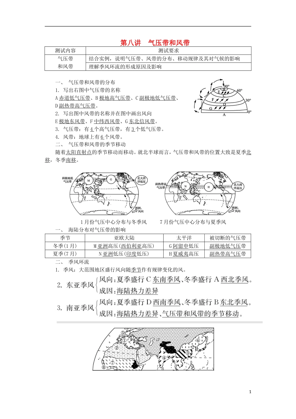 高中地理第八讲气压带和风带学业水平测试新人教_第1页