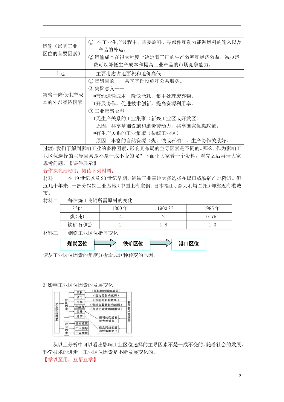 高中地理第三章域产业活动第三节工业位因素与工业地域联系导学案湘教必修_第2页