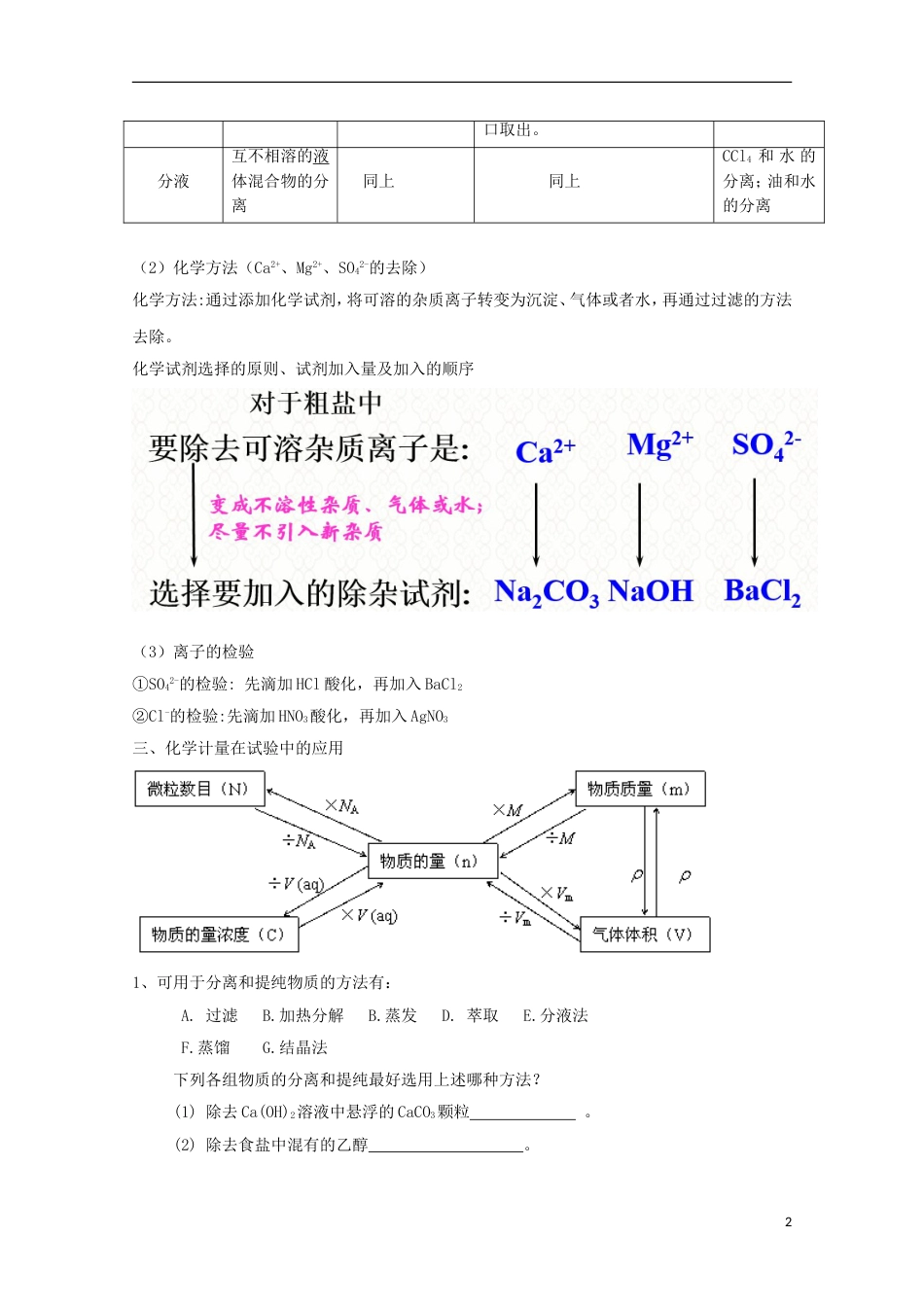 高中化学第章从实验学化学复习教案新人教必修_第2页