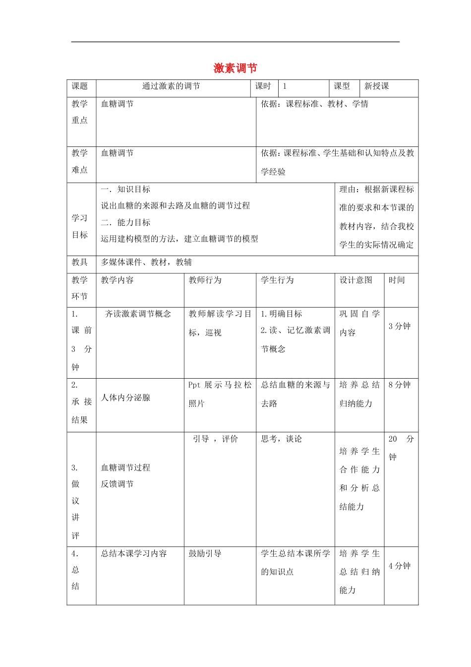 高中生物第二章动物和人体生命活动的调节通过激素的调节教案新人教必修_第1页