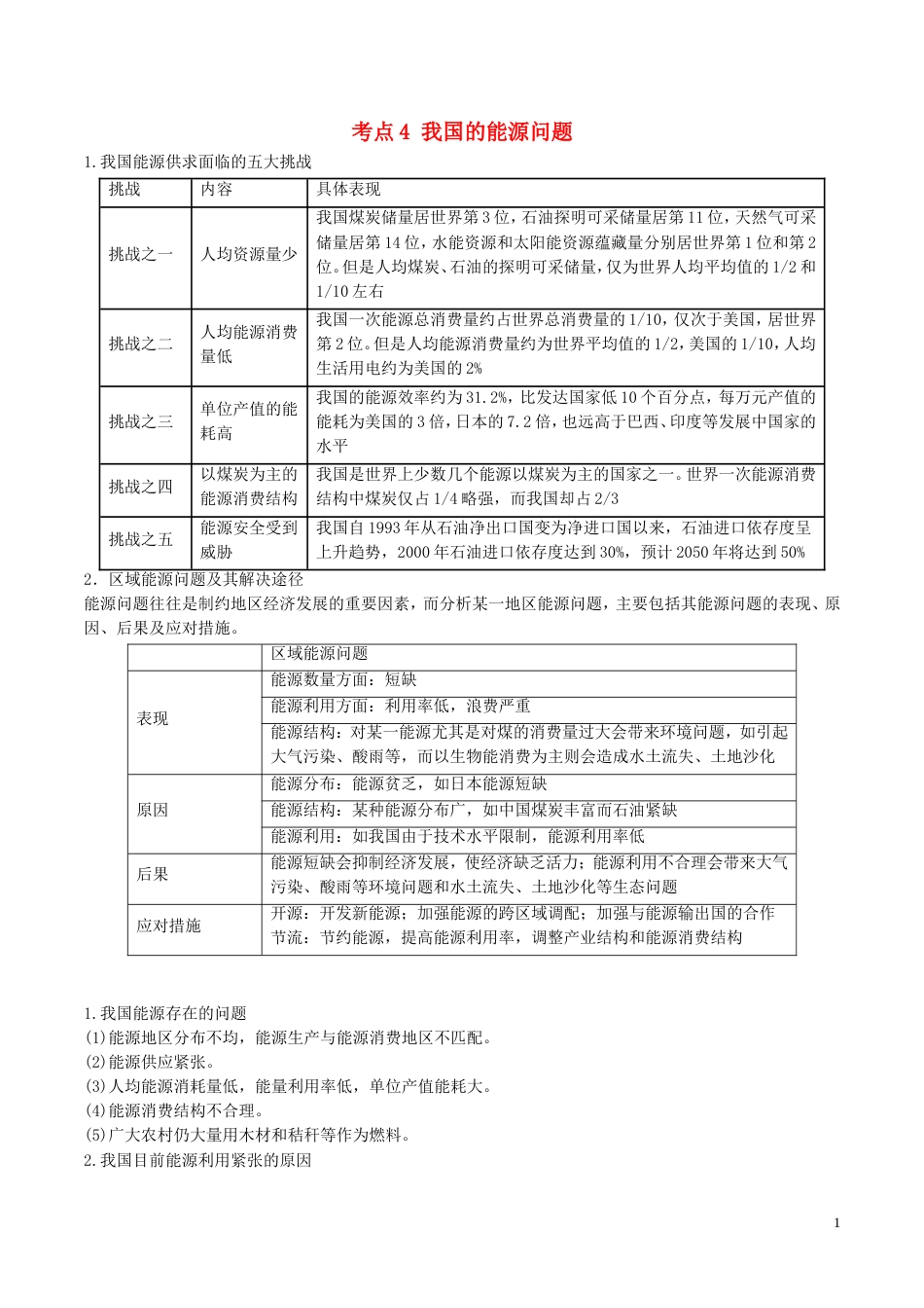 高中地理最易错考点系列考点我国的能源问题新人教必修_第1页