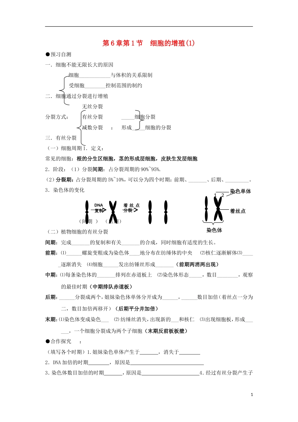 高中生物第六章细胞的生命历程细胞的增殖学案新人教版必修_第1页