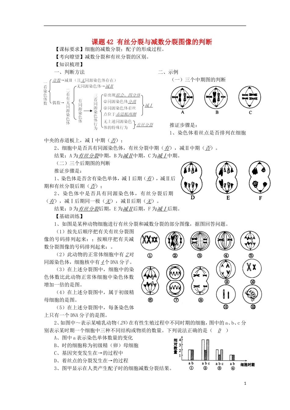 高中生物42有丝分裂与减数分裂图像的判断讲练中图版必修1_第1页