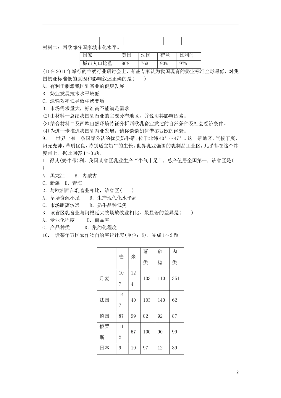 高中地理总复习乳畜业练习新人教_第2页