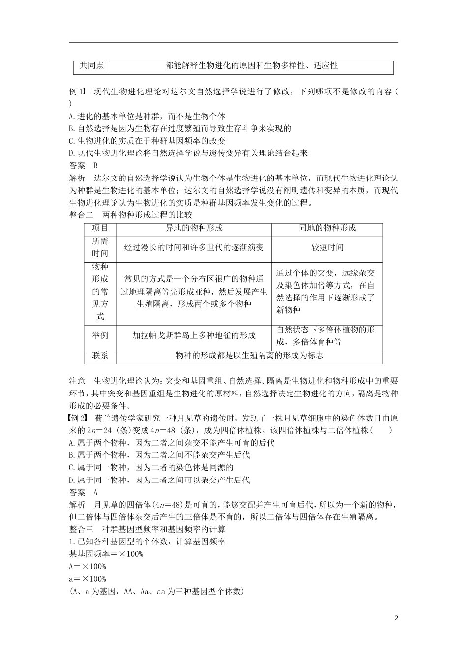 高中生物第五章生物的进化章末整合提升教学案苏教必修_第2页