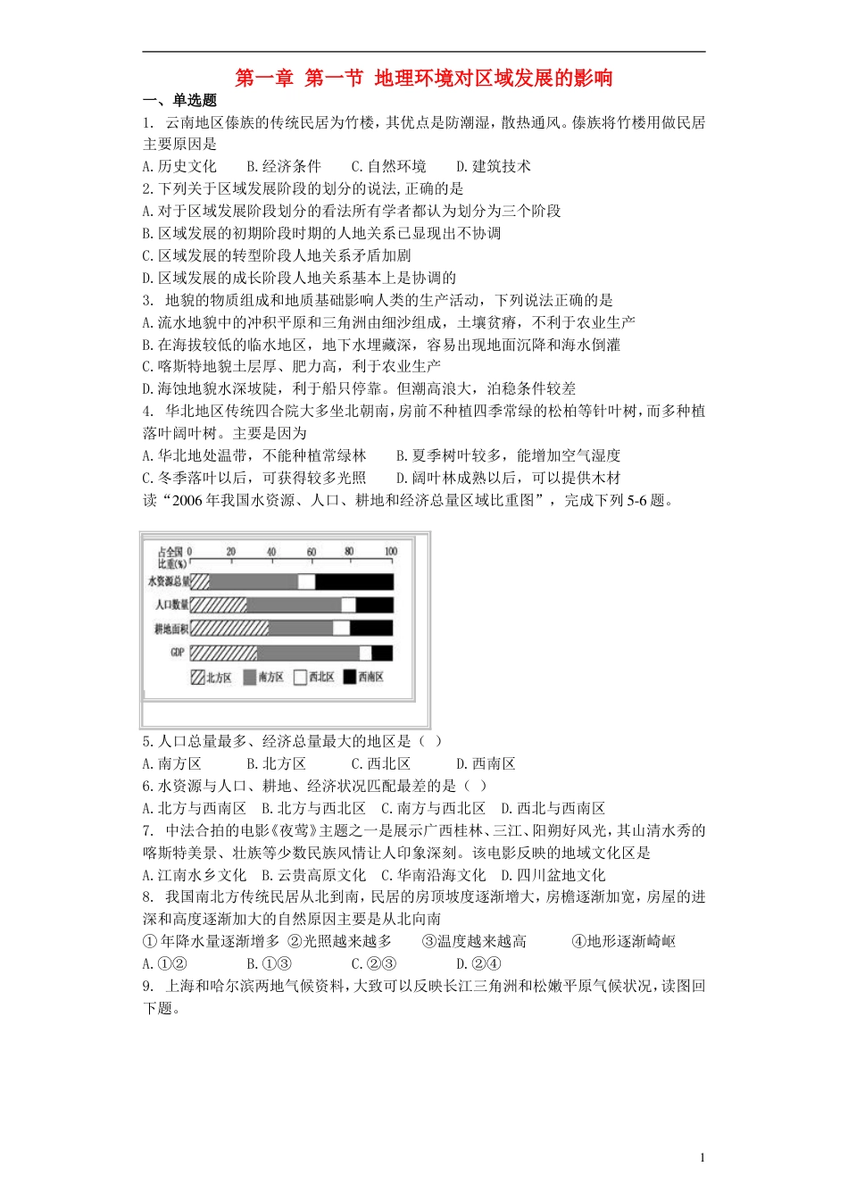 高中地理第一章地理环境与域发展第一节地理环境对域发展的影响练习必修3_第1页