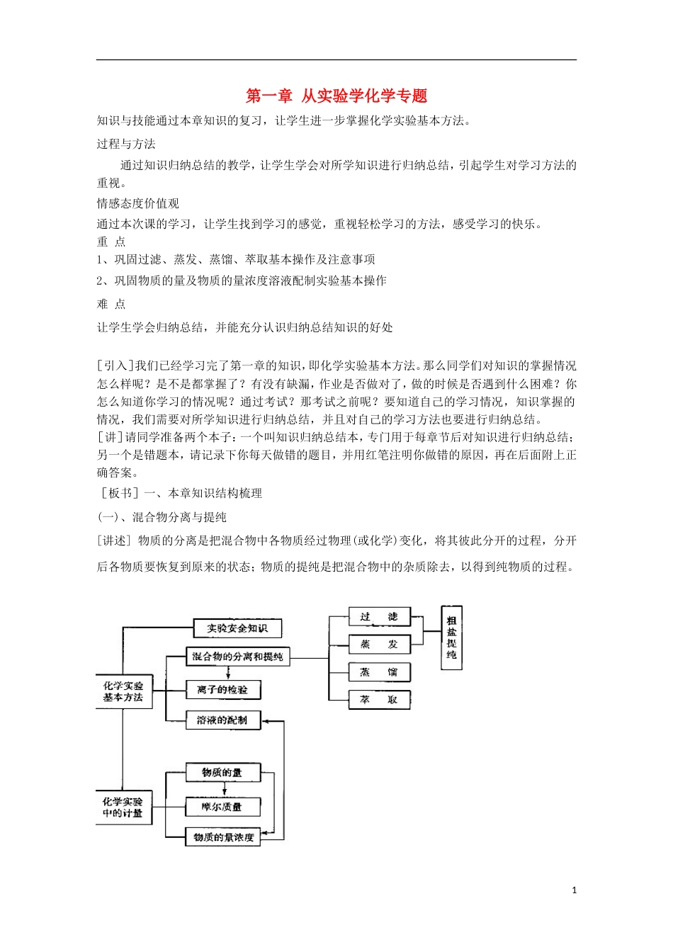 高中化学第一章从实验学化学章末复习教案新人教必修_第1页