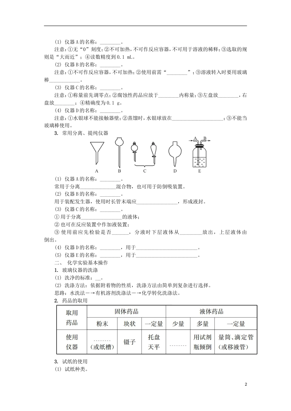 高中化学第十三讲常见仪器与操作学业水平测试新人教必修_第2页