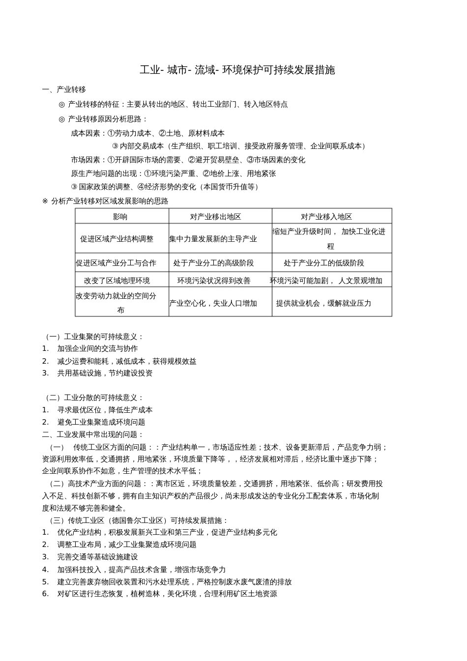 2017届高考地理三轮冲刺专题工业-城市-流域-环境保护可持续发展措施知识点_第1页