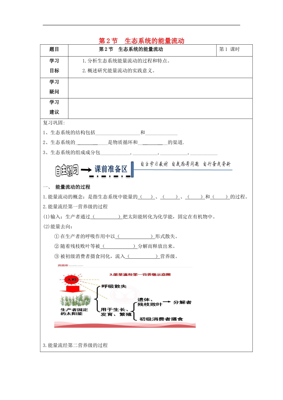 高中生物第五章生态系统及其稳定性生态系统的能量流动学案新人教必修_第1页