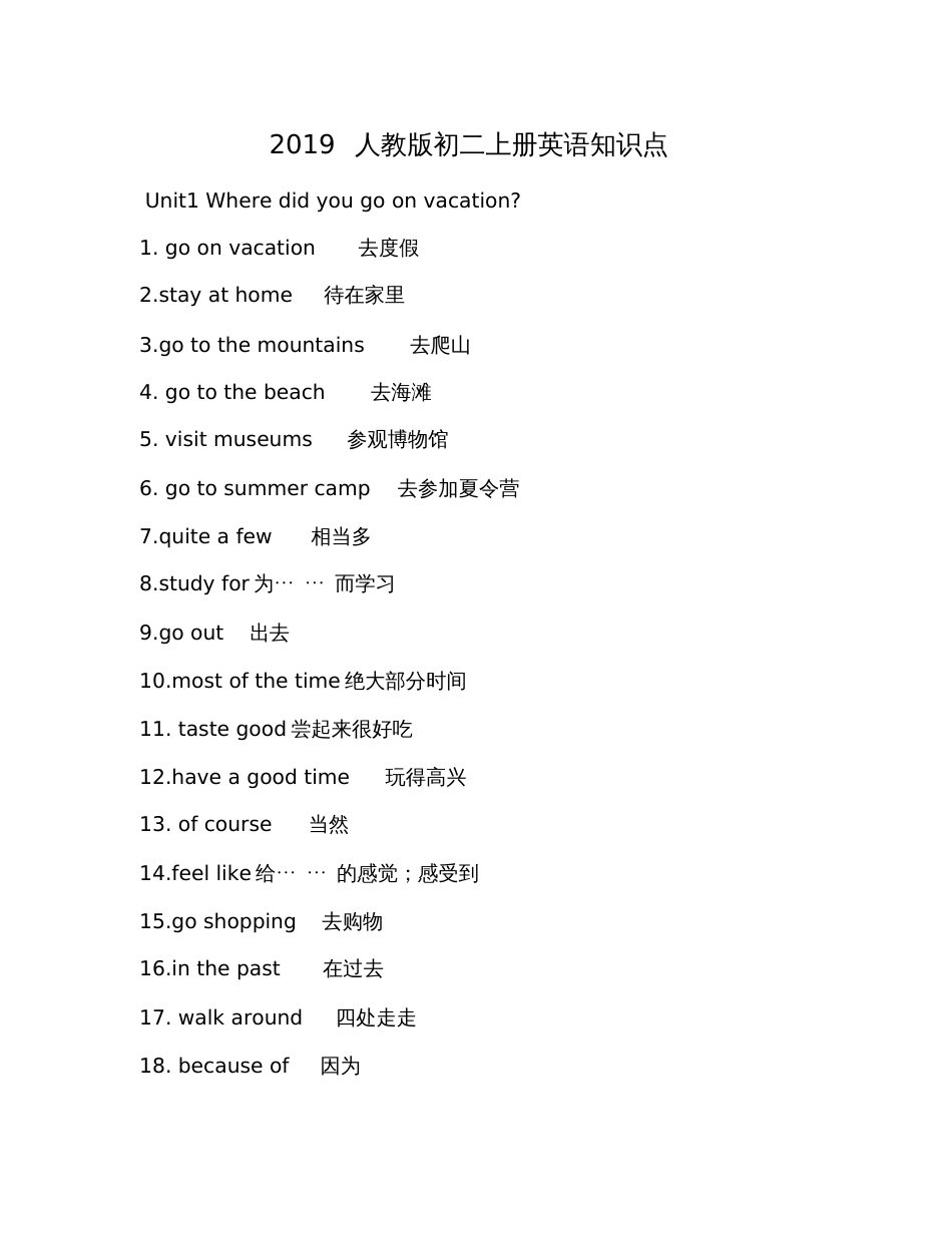 2019人教版初二上册英语知识点_第1页