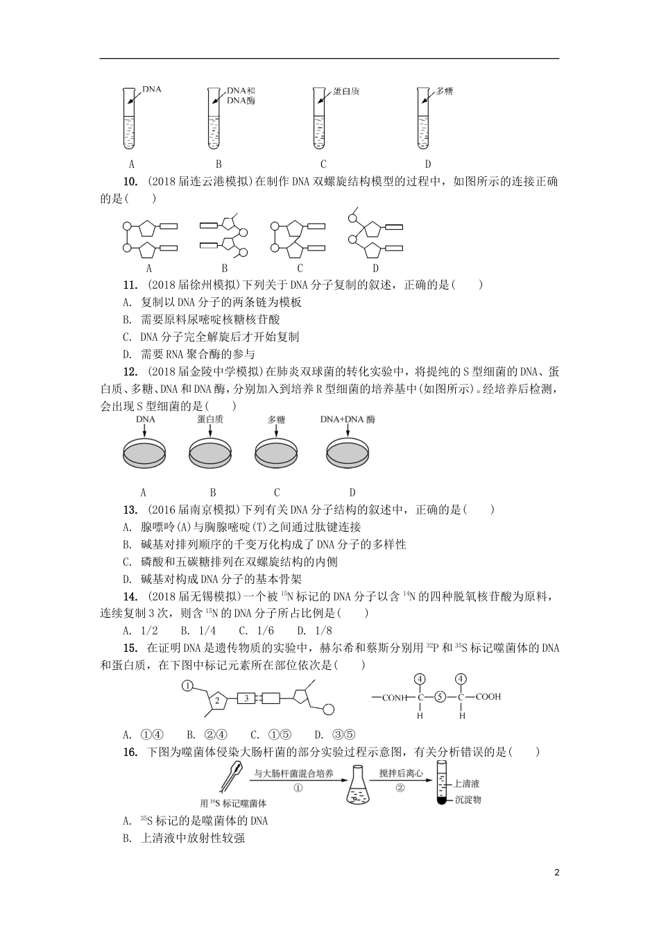 高中生物第十二讲DNA是主要的遗传物质练习苏教必修_第2页