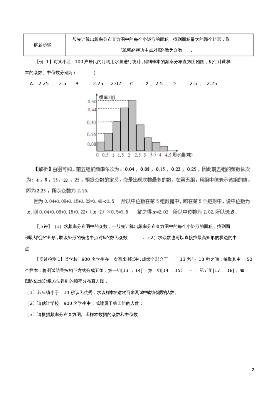 2018年高考数学常见题型解法归纳反馈训练第63讲根据频率分布直方图求中位数众数和平均数_第2页