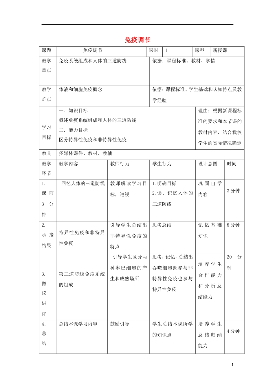 高中生物第二章动物和人体生命活动的调节免疫调节教案新人教必修_第1页