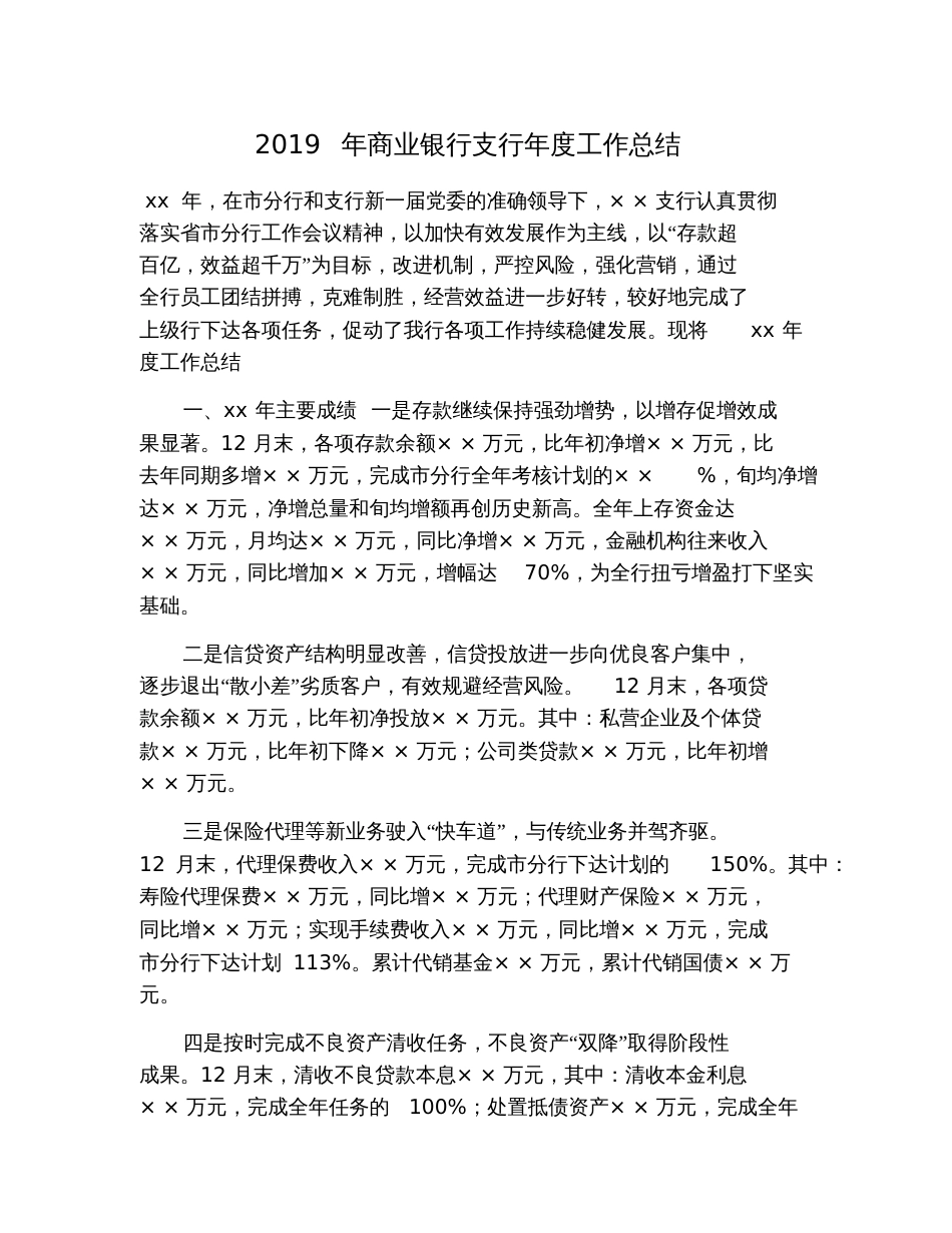 2019年商业银行支行年度工作总结_第1页