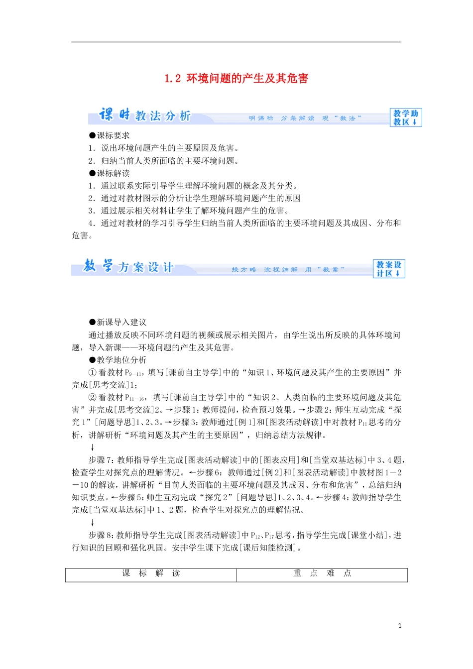 高中地理第一章环境与环境问题环境问题的产生及其危害教案中图选修_第1页