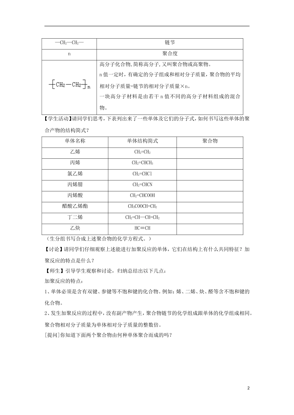 高中化学第五章进入合成有机高分子化合物的时代合成高分子化合物的基本方法教案新人教版选修_第2页