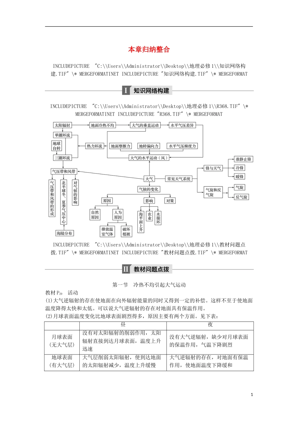 高中地理第二章地球上的大气本章归纳整合学案新人教必修_第1页