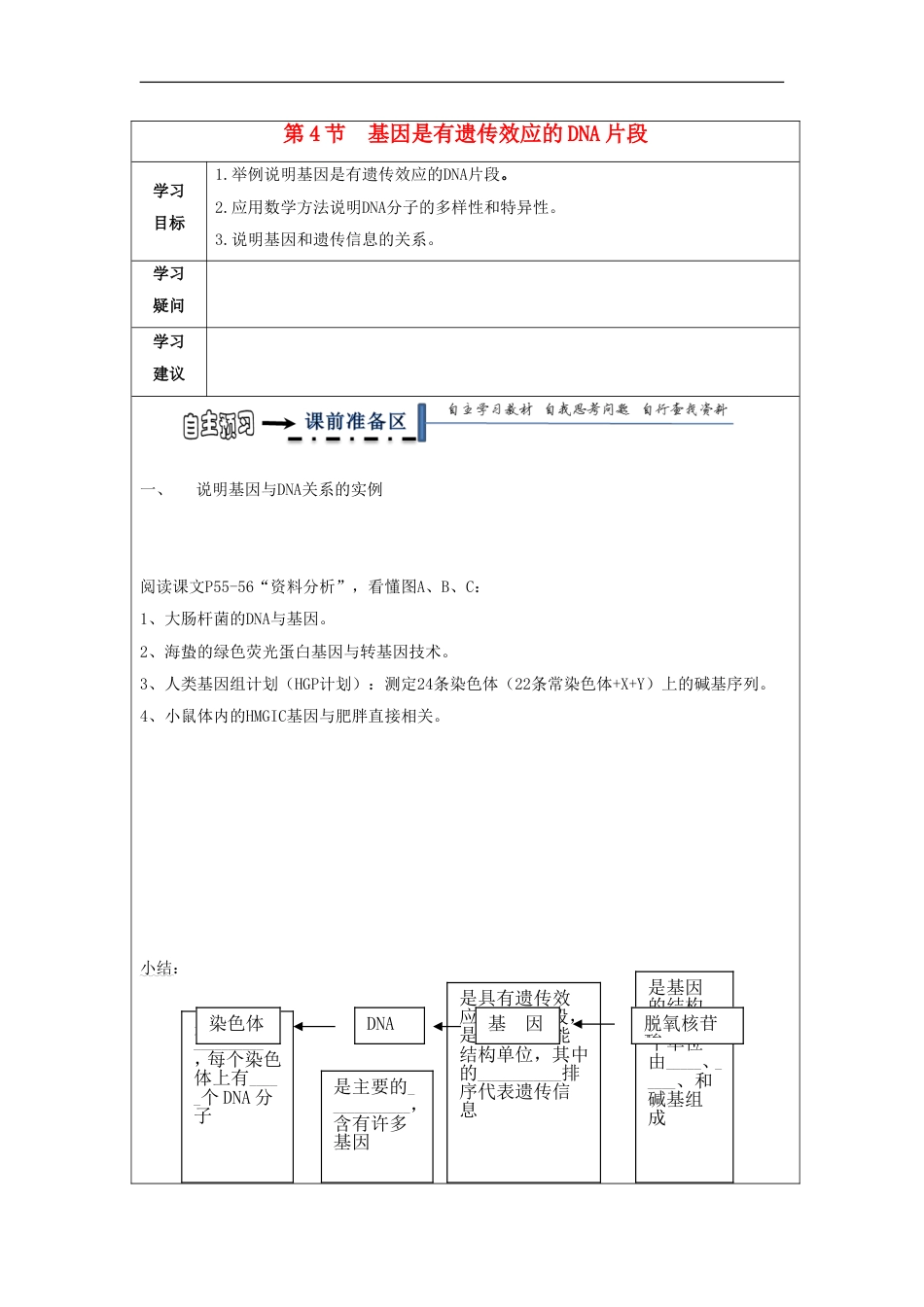 高中生物第三章基因的本质基因是有遗传效应的DNA片段学案新人教必修_第1页