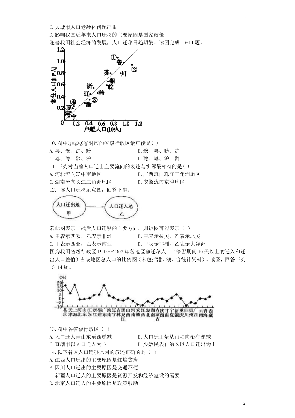 高中地理第一章人口的变化1.2人口的空间变化习题必修2_第2页