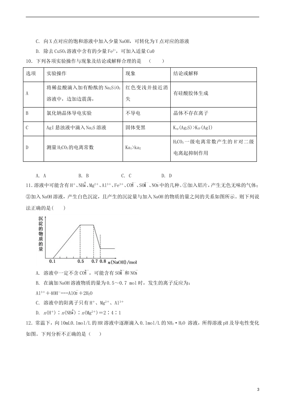 高中化学第三章物质在水溶液中的行为单元测试题鲁科版选修_第3页